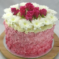 Flower - 4 Layer Ombre Swirl Roses with Fresh Flowers cake